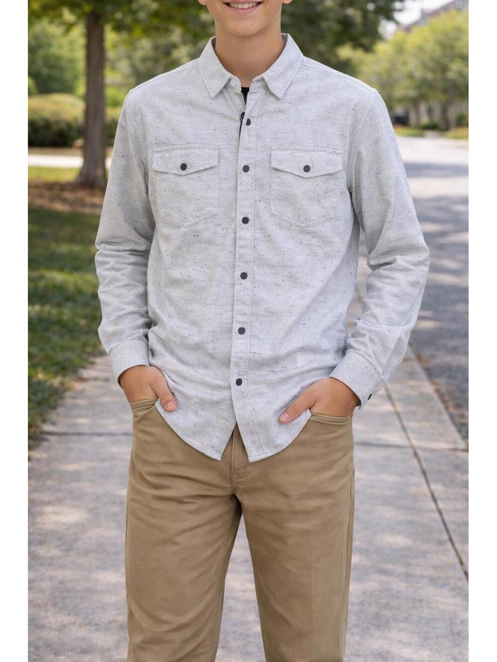 Civil Society Boys Long Sleeve XL Heather Gray Shirt Button Up Collared Preppy